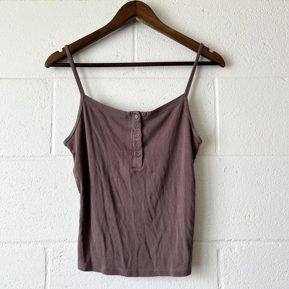 Love Tree Brown Ribbed Spaghetti Strap Tank Top Women's Large
